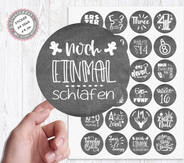 Preview: 24 Stück zuckersüße Zahlen Adventskalenderaufkleber Sticker Schiefer/GRAU Weihnachten  /4cm rund mit-oder ohne 24 Beutelchen aus Kraftpapier - von Lüttentüddel